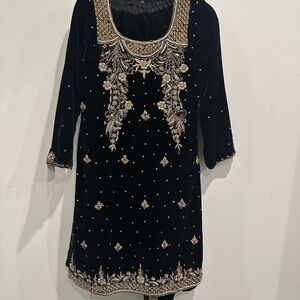 & Other Stories Black and Gold Embellished Long Sleeve Dress